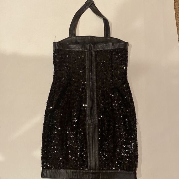 Vintage Leather Sequin Halter Dress - Picture 3 of 10